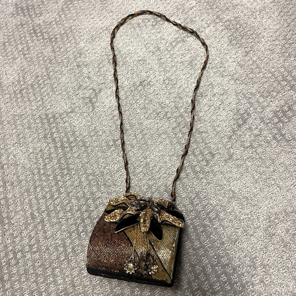 Mary Frances black, brown and gold purse with shoulder strap